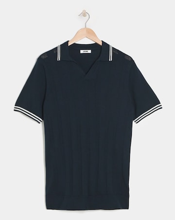 Navy Knitted Open Neck Polo