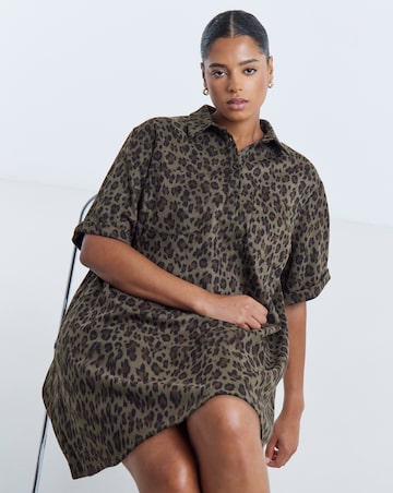 Simply Be Green Leopard Print Suedette Shift Shirt Dress
