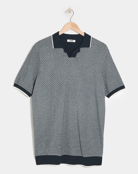 Navy Knitted Cuban Collar Polo