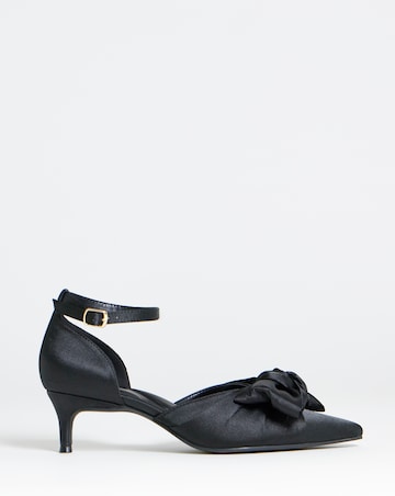 Valerie Satin Bow Pointed Kitten Heel Shoes - Wide Fit (E)
