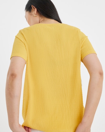 Yellow Textured Short Sleeve Bubble Hem Top