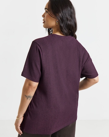 Simply Be Plum Crew Neck Textured Asymmetrical Hem Longline Top