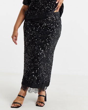 Vila Sequin Lace High Waisted Midi Skirt