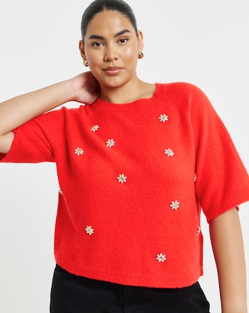 Diamante Embellished Half Sleeve Jumper