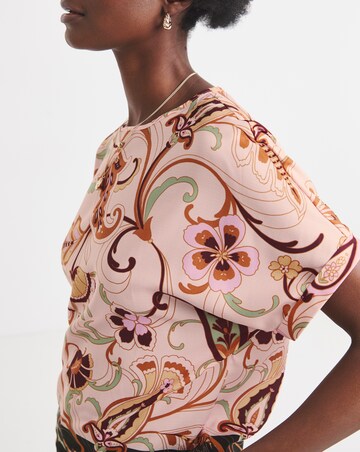 Border Print Short Sleeve Boxy Top
