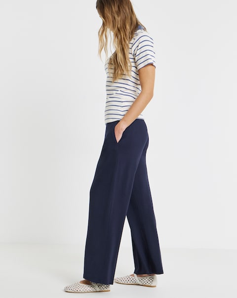 Navy Jersey Elasticated Waist Wide Leg Trouser