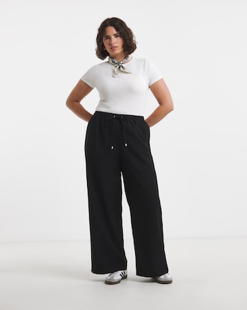 Black Drawcord Waist Relaxed Wide Leg Trousers