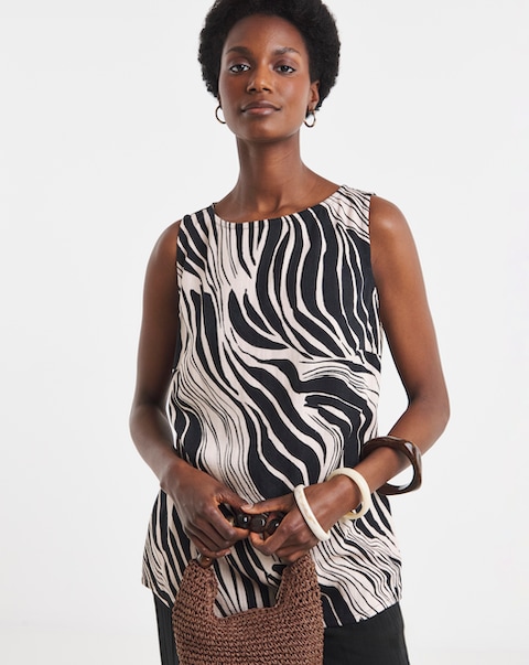 Printed Linen Mix Sleeveless Shell Top