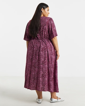 Berry Print Spun Viscose Button Up Midi Dress