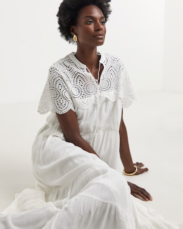 Crinkle Broderie Trim Smock Dress