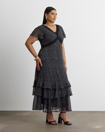 Joanna Hope Lace Trim Ruffle Midi Dress