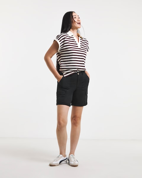 Black Stretch Cotton Cargo Shorts