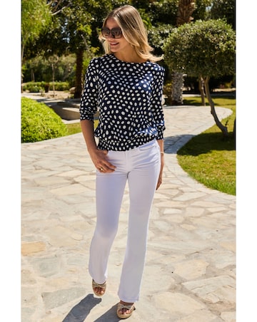 Sosandar Navy Spot Shirred Hem Top