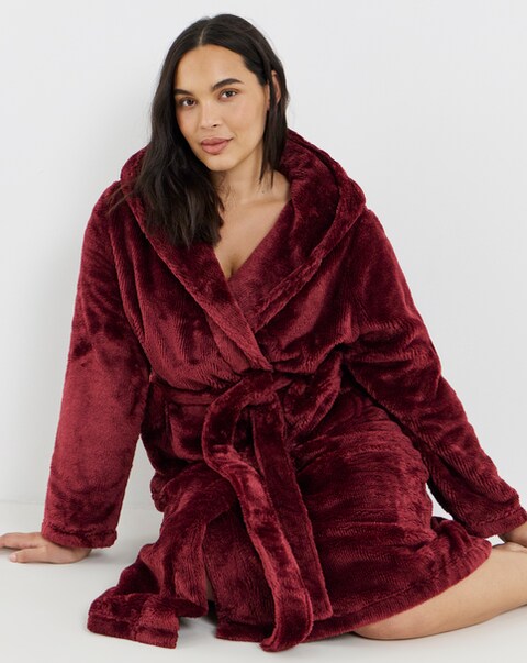 Figleaves Luxe Plush Dressing Gown Burgundy