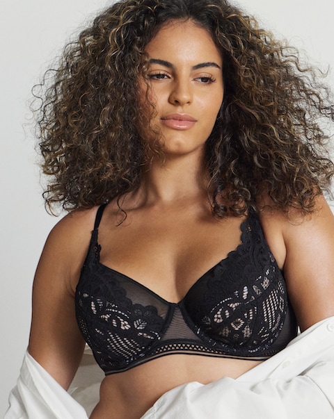Figleaves Harper Geometric Lace Full Cup Bra B-G - Black