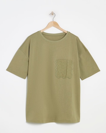 Simply Be Khaki Broderie Pocket T-Shirt