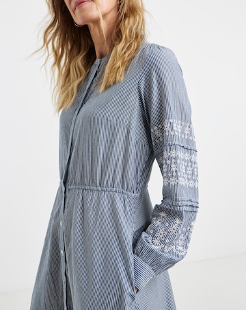 Anise Coralie Embroidered Sleeve Button Front Cotton Dress