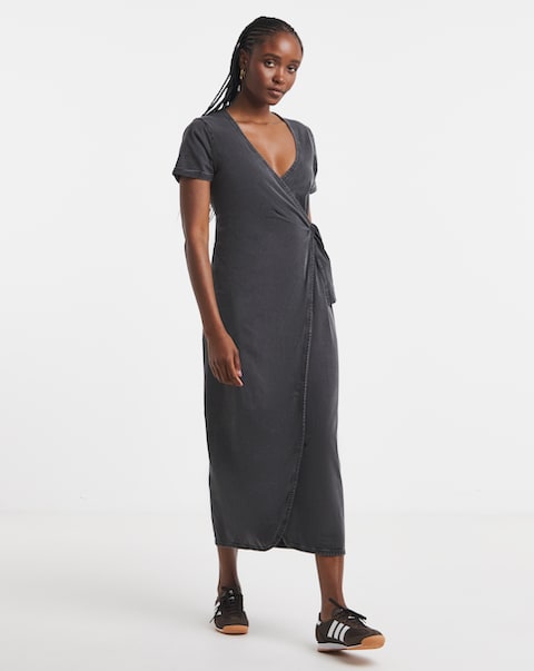 Simply Be Acid Wash Cotton Jersey Short Sleeve Midi Dress