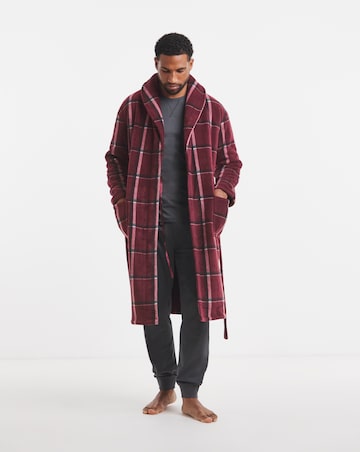 Check Borg Lined Fleece Dressing Gown