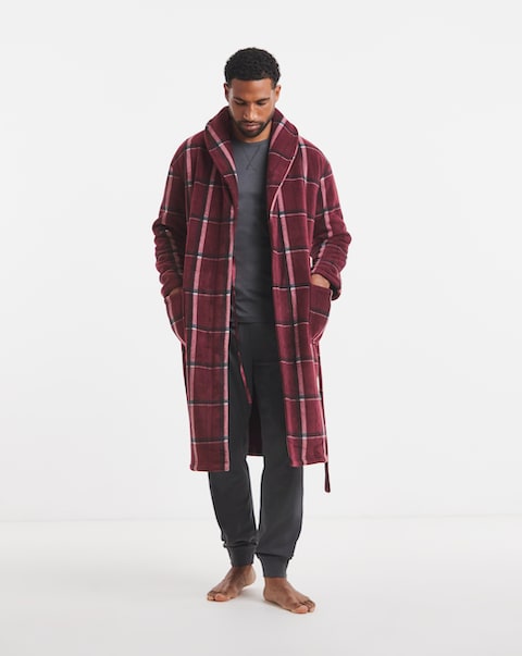Check Borg Lined Fleece Dressing Gown
