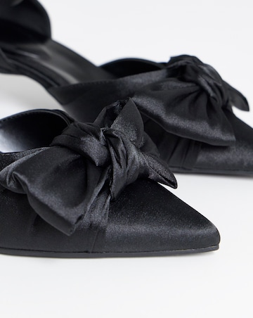 Valerie Satin Bow Pointed Kitten Heel Shoes - Wide Fit (E)