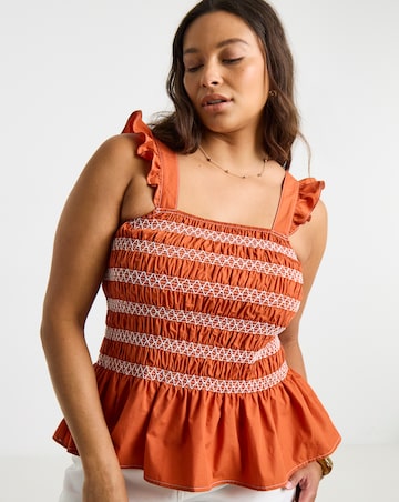 Rust Shirred Flutter Sleeve Poplin Shirred Top