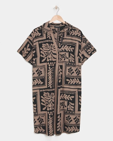 Linen Mix Collared Tunic Dress