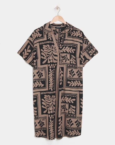 Linen Mix Collared Tunic Dress