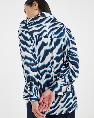 Navy Print Satin Long Sleeve Shirt