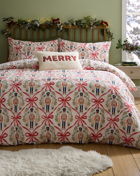 Catherine Lansfield Christmas Nutcracker Bows Duvet Cover Set