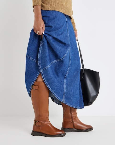 Britt Leather Flat Knee High Boots - Extra Wide Fit (EEE) & Super Curvy Calf