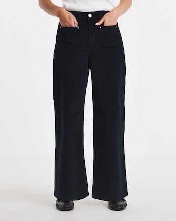 Navy Cord Pocket Front Crop Wide Leg Jeans