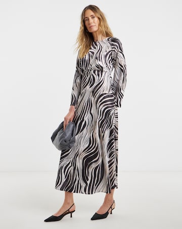 Zebra Print Satin Midi Tea Dress