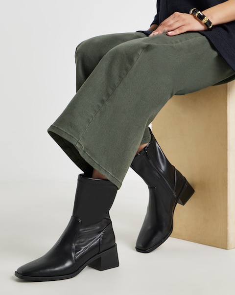 New In - Block Heel Ankle Sock Boot Ex Wide