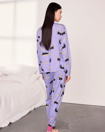 Chelsea Peers Classic Long Sleeve Crew Neck Halloween Cat Pyjama Set