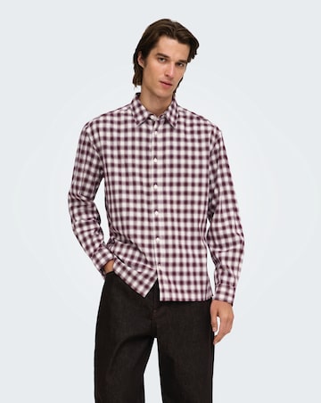 Only & Sons Kosta Long Sleeve Small Check Regular Fit Shirt - Port