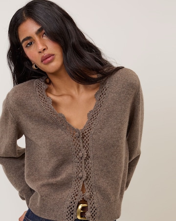 Nobody's Child Crochet Trim V Neck Cardigan