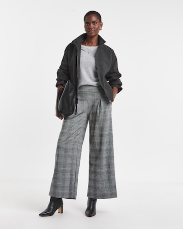 Grey Check Ponte Pull On Pleated Wide Leg Trouser
