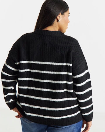 Simply Be Cosy Yarn Mono Stripe Crew Neck Ribbed Cardigan