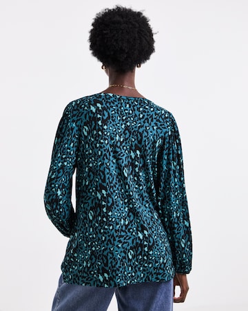 Abstract Print Button Front Long Sleeve Top