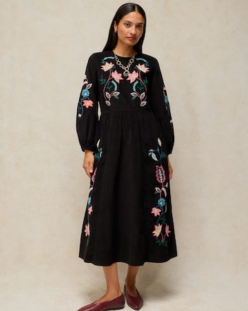 White Stuff Wren Embroidered Cord Dress