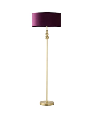 ValueLights Marissa Brushed Gold Floor Lamp Plum Velvet Squat Drum Shade