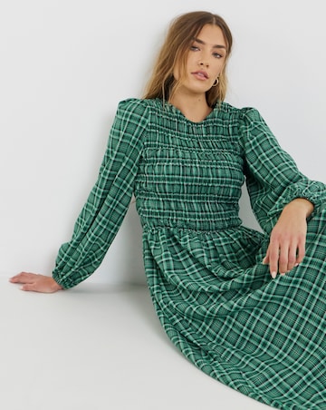 Simply Be Shirred Check Midi Dress