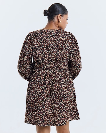 Simply Be Floral Print Long Sleeve Historic Detail Skater Dress