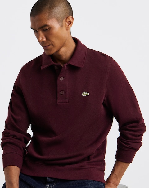 New In - Lacoste Polo Collar Sweat - Burgundy