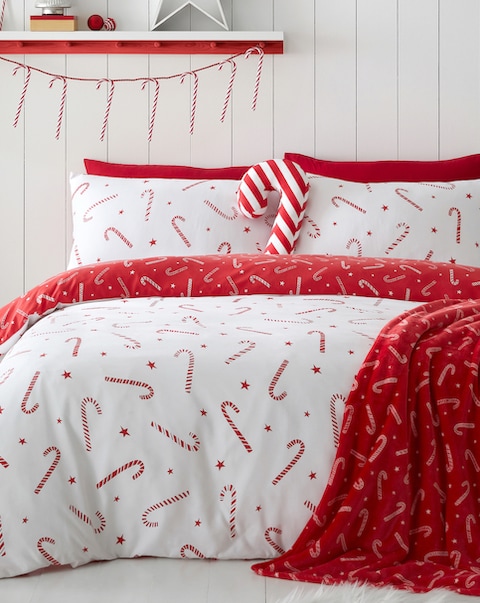 Catherine Lansfield Christmas Candy Cane Duvet Cover Set