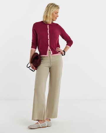 Contrast Detail Crew Neck Cardigan