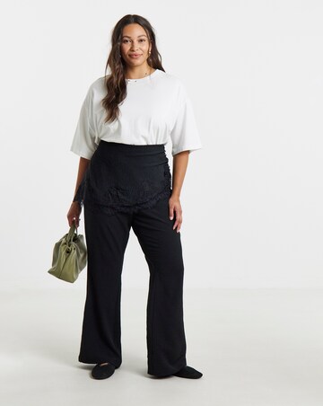 Simply Be Black Asymmetric Lace Trim Skirt Overlay Flared Trousers
