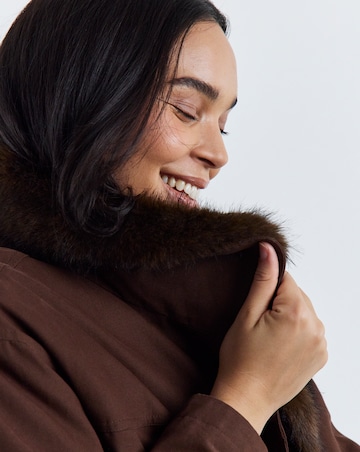 Chocolate Detachable Faux Fur Collar Parka Jacket