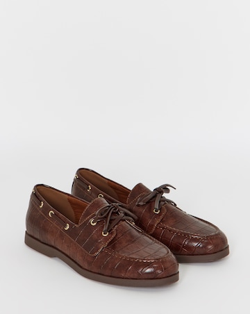 Delly Croc Effect Boat Shoes - Wide Fit (E)